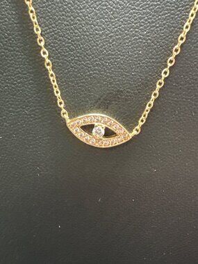 Gold Tone Evil Eye Pendant Necklace With Crystal Accents & Adjustable Chain